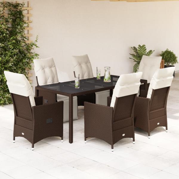 ARDEBO.de - 7-tlg. Garten-Bistro-Set mit Kissen Braun Poly Rattan