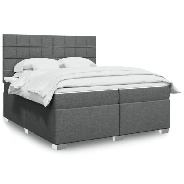 ARDEBO.de - Boxspringbett mit Matratze Dunkelgrau 200x200 cm Stoff
