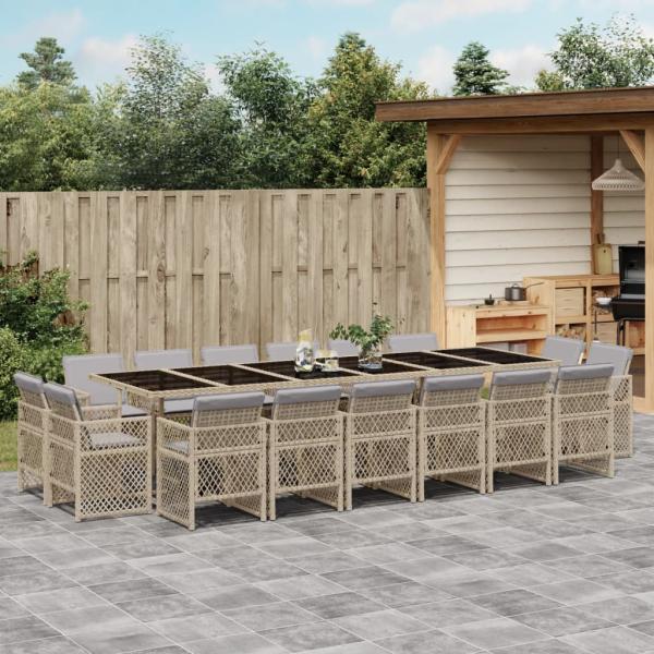 ARDEBO.de - 17-tlg. Garten-Essgruppe mit Kissen Beigemischung Poly Rattan