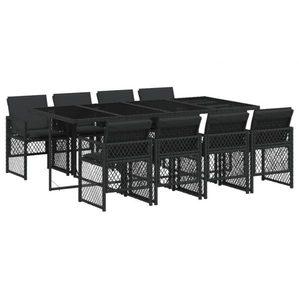 9-tlg. Garten-Essgruppe mit Kissen Schwarz Poly Rattan