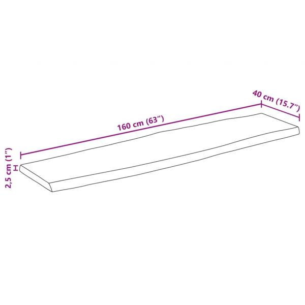 Tischplatte mit Baumkante 160x40x2,5 cm Raues Mango Massivholz