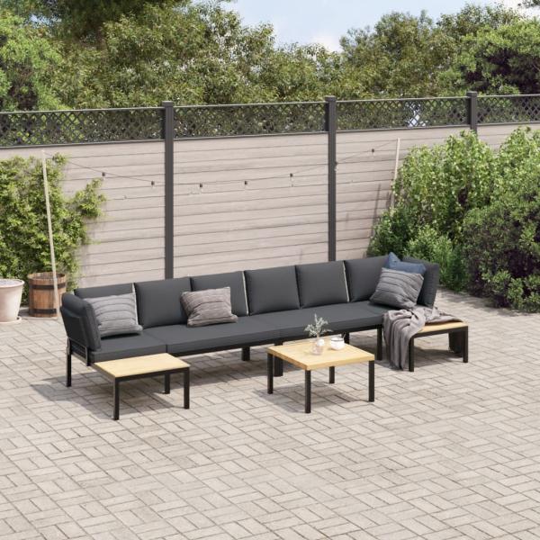 ARDEBO.de - 5-tlg. Garten-Sofagarnitur mit Kissen Schwarz Aluminium