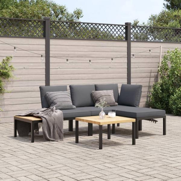 ARDEBO.de - 4-tlg. Garten-Sofagarnitur mit Kissen Schwarz Aluminium