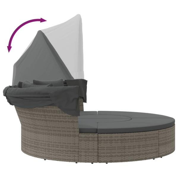 ARDEBO.de - Outdoor-Loungebett mit Dach und Kissen Grau Poly Rattan
