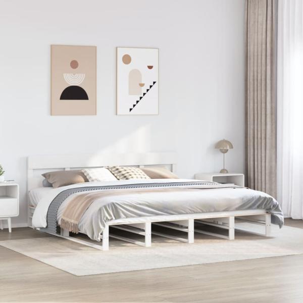 ARDEBO.de - Massivholzbett ohne Matratze Weiß 180x200 cm Kiefernholz