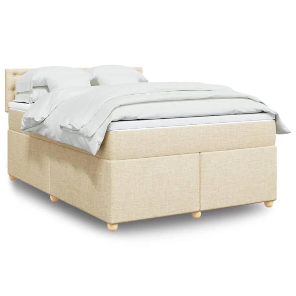 ARDEBO.de - Boxspringbett mit Matratze Creme 140x200 cm Stoff