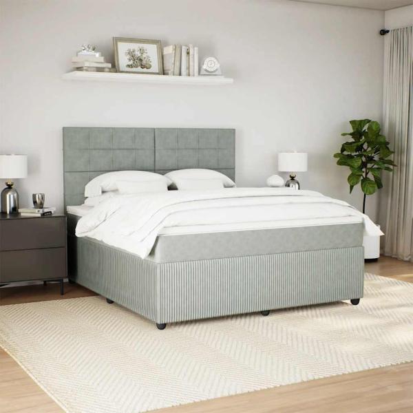 Boxspringbett mit Matratze Hellgrau 180x200 cm Samt