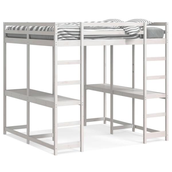 ARDEBO.de - Hochbett mit Schreibtisch & Leiter Weiß 160x200 cm Kiefernholz