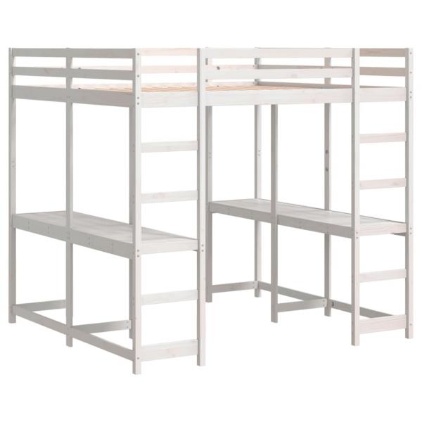 Hochbett mit Schreibtisch & Leiter Weiß 160x200 cm Kiefernholz