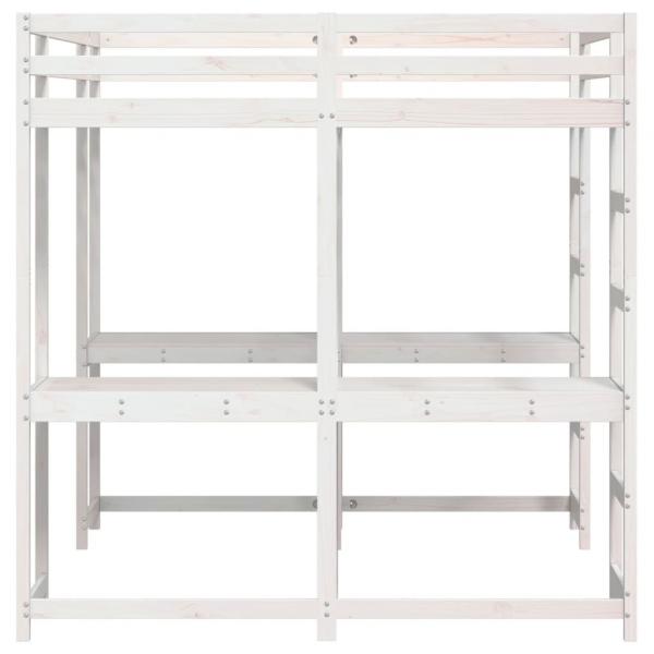 Hochbett mit Schreibtisch & Leiter Weiß 160x200 cm Kiefernholz