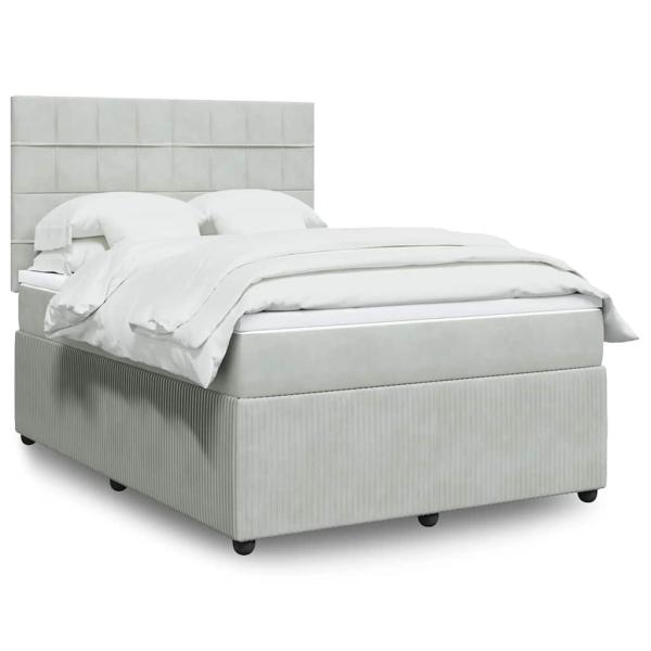 ARDEBO.de - Boxspringbett mit Matratze Hellgrau 140x190 cm Samt