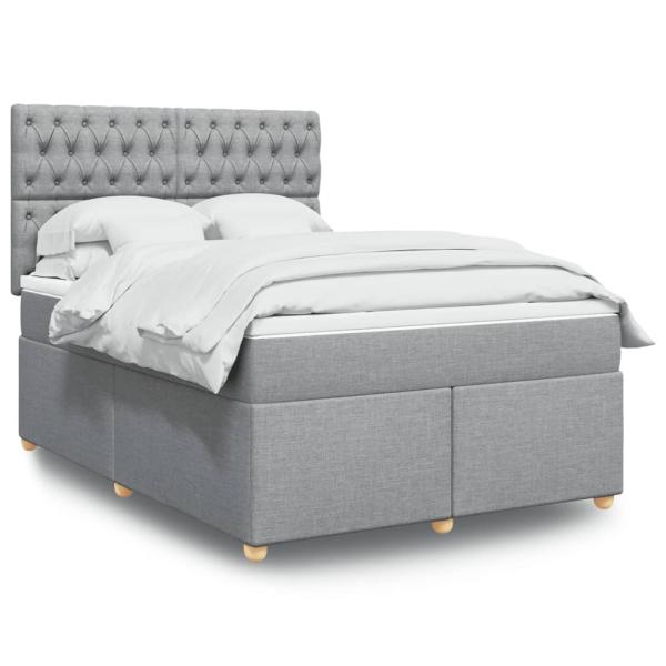 ARDEBO.de - Boxspringbett mit Matratze Hellgrau 140x190 cm Stoff