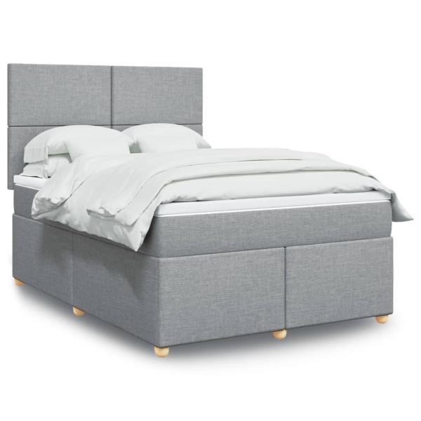 ARDEBO.de - Boxspringbett mit Matratze Hellgrau 160x200 cm Stoff