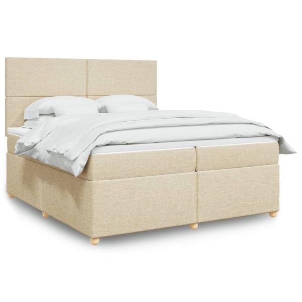 ARDEBO.de - Boxspringbett mit Matratze Creme 200x200 cm Stoff