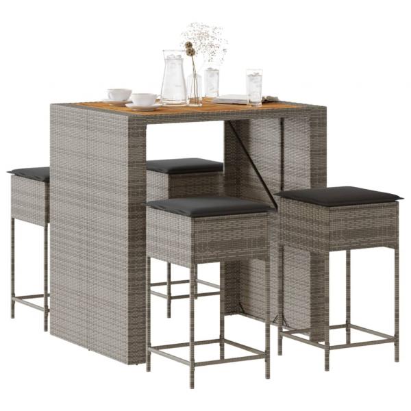 ARDEBO.de - 5-tlg. Gartenbar-Set mit Kissen Grau Poly Rattan
