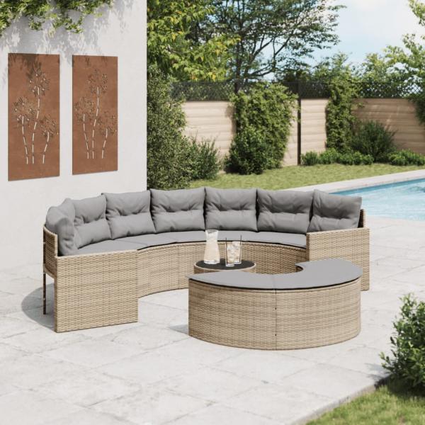 ARDEBO.de - 3-tlg. Garten-Sofagarnitur Halbrund Beige Poly-Rattan