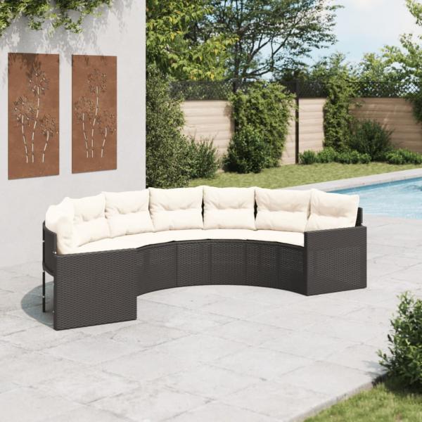 ARDEBO.de - Gartensofa mit Kissen Halbrund Schwarz Poly-Rattan