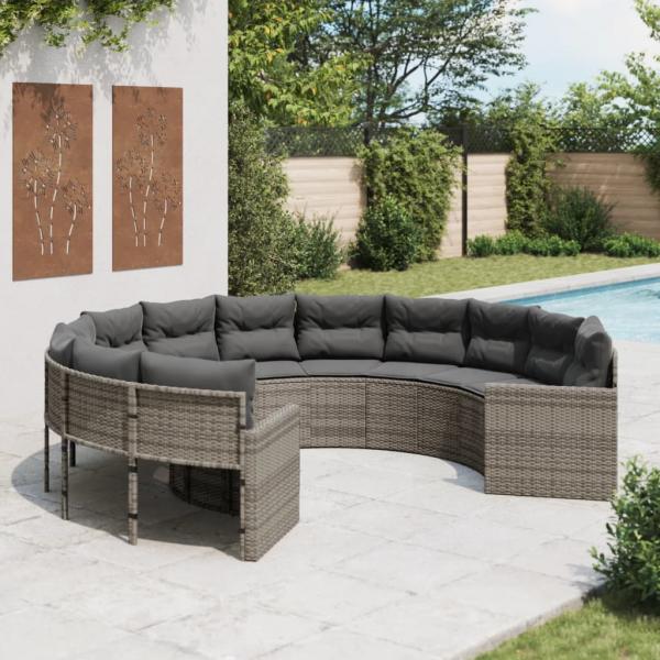 ARDEBO.de - Gartensofa mit Kissen Rund Grau Poly Rattan
