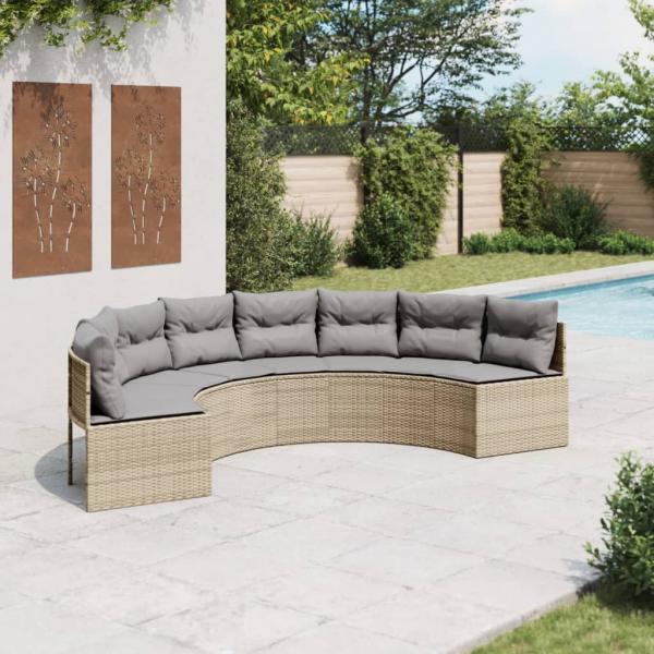 ARDEBO.de - Gartensofa mit Kissen Halbrund Beige Poly-Rattan