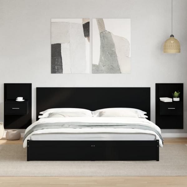 ARDEBO.de - Wand-Nachttische mit LED-Leuchten 2 Stk. Schwarz