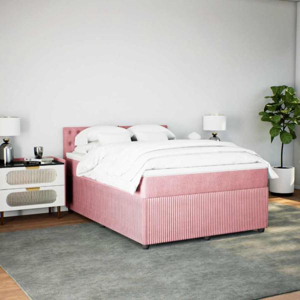 Boxspringbett mit Matratze Rosa 140x190 cm Samt