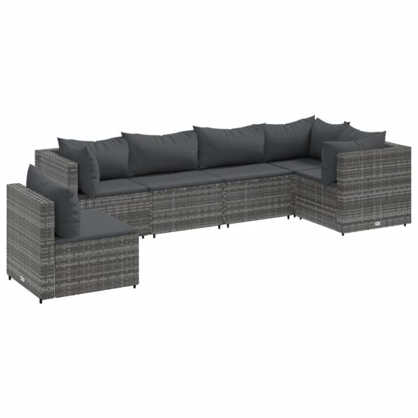 ARDEBO.de - 6-tlg. Garten-Lounge-Set mit Kissen Grau Poly Rattan