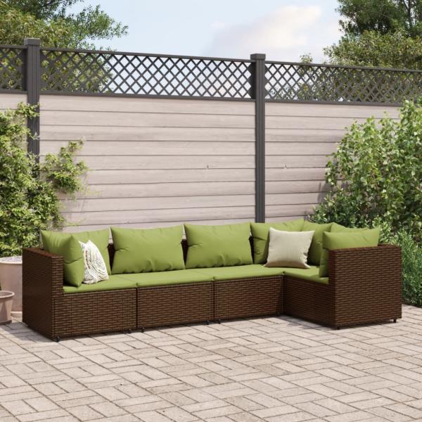 ARDEBO.de - 5-tlg. Garten-Lounge-Set mit Kissen Braun Poly Rattan