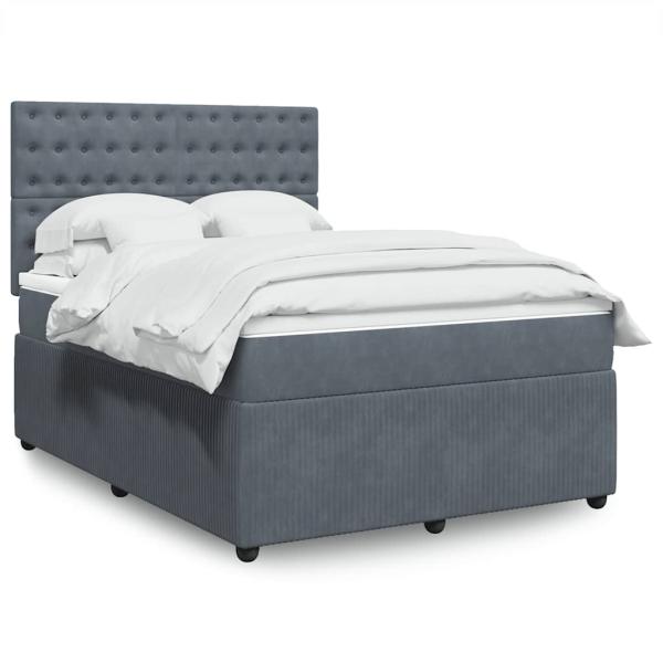 ARDEBO.de - Boxspringbett mit Matratze Dunkelgrau 140x200 cm Samt