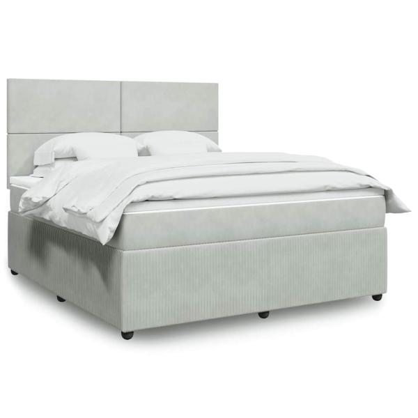 ARDEBO.de - Boxspringbett mit Matratze Hellgrau 180x200 cm Samt