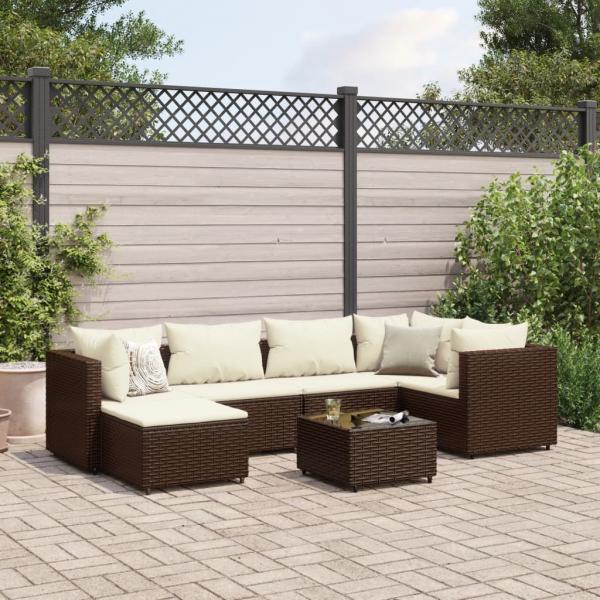 ARDEBO.de - 7-tlg. Garten-Lounge-Set mit Kissen Braun Poly Rattan