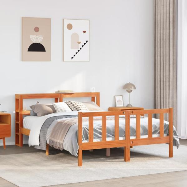 ARDEBO.de - Bettgestell mit Kopfteil ohne Matratze Wachsbraun 140x190 cm