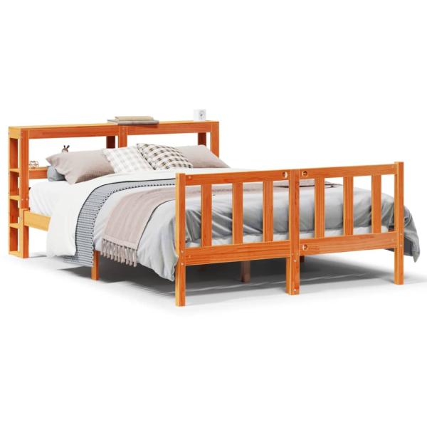 Bettgestell mit Kopfteil ohne Matratze Wachsbraun 140x190 cm