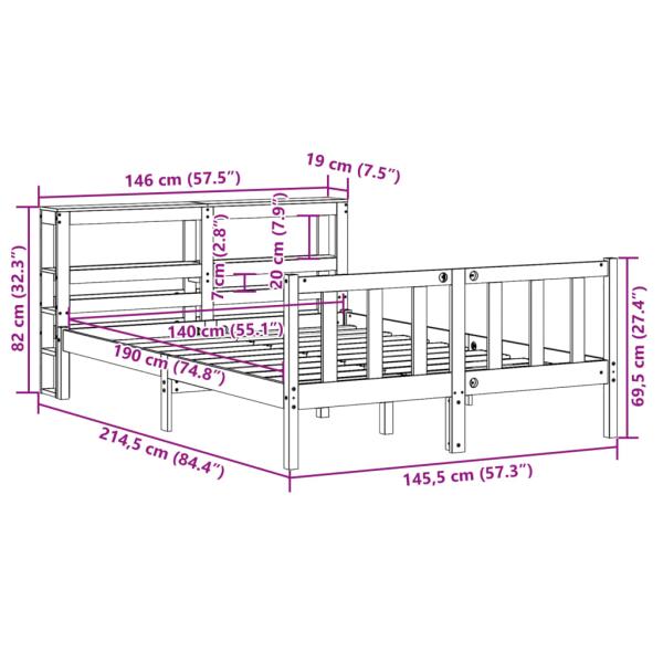 Bettgestell mit Kopfteil ohne Matratze Wachsbraun 140x190 cm