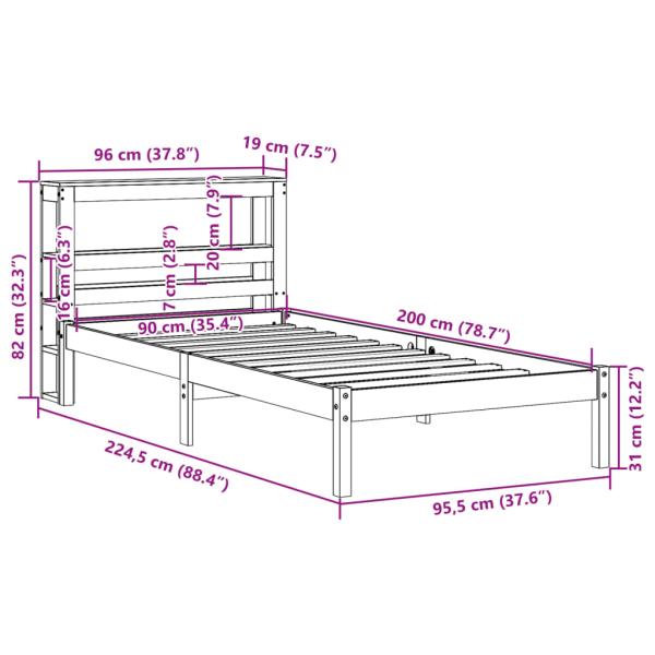 Bettgestell mit Kopfteil ohne Matratze Wachsbraun 90x200 cm