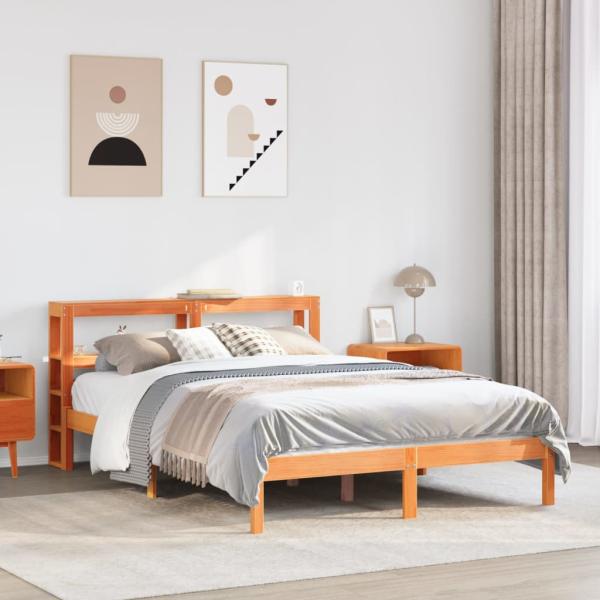 ARDEBO.de - Bettgestell mit Kopfteil ohne Matratze Wachsbraun 140x200 cm