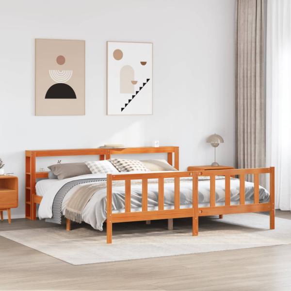 ARDEBO.de - Bettgestell mit Kopfteil ohne Matratze Wachsbraun 180x200 cm