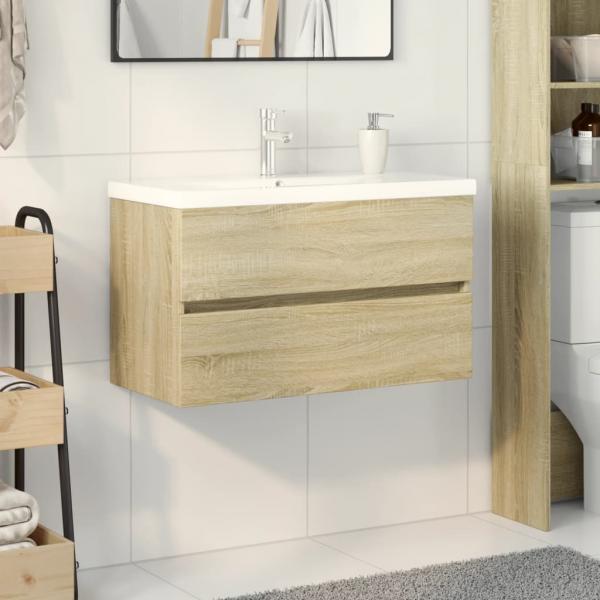 ARDEBO.de - 2-tlg. Badmöbel-Set Keramik und Holzwerkstoff