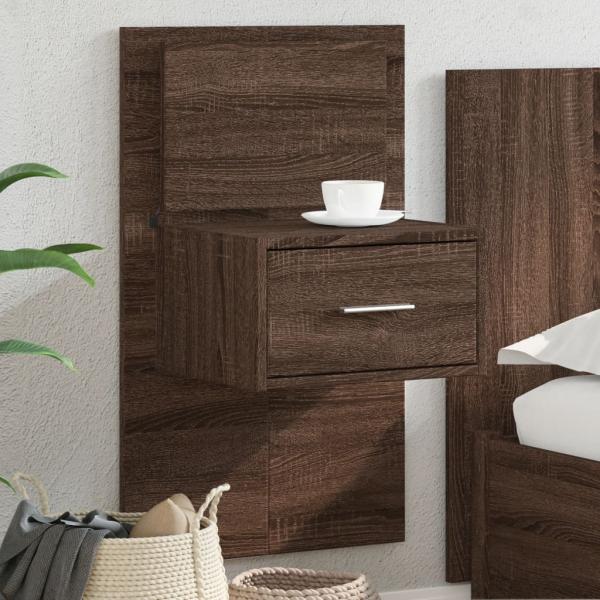 ARDEBO.de - Wand-Nachttisch mit LED-Leuchten Braun Eichen-Optik