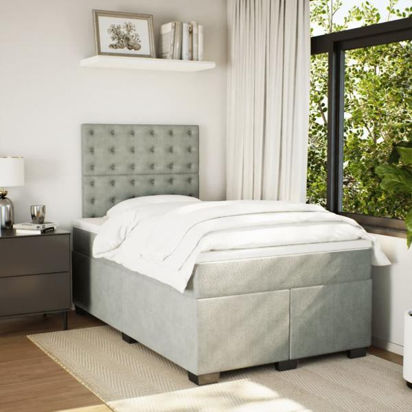 Boxspringbett mit Matratze Hellgrau 120x190 cm Samt