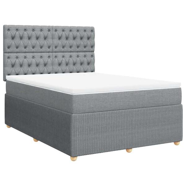 ARDEBO.de - Boxspringbett mit Matratze Hellgrau 140x200 cm Stoff