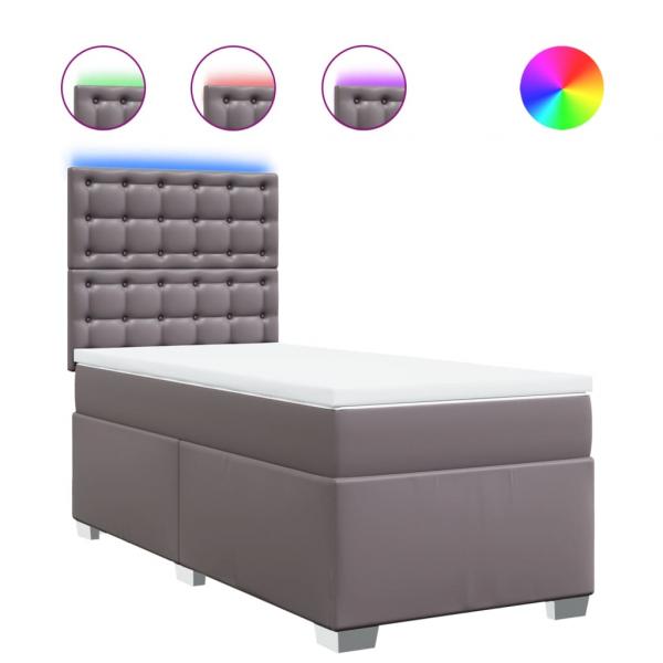 Boxspringbett mit Matratze Grau 80x200 cm Kunstleder