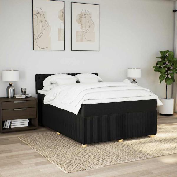 ARDEBO.de - Boxspringbett mit Matratze Schwarz 140x200 cm Stoff