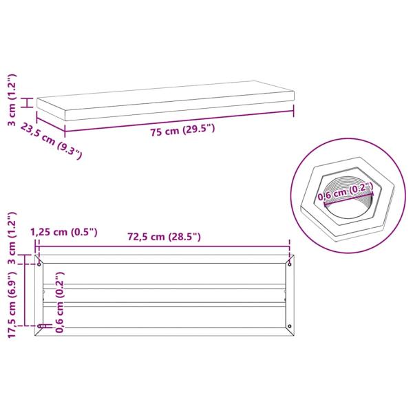 Wandregale 2 Stk. 75x23,5x3 cm Silbern Edelstahl
