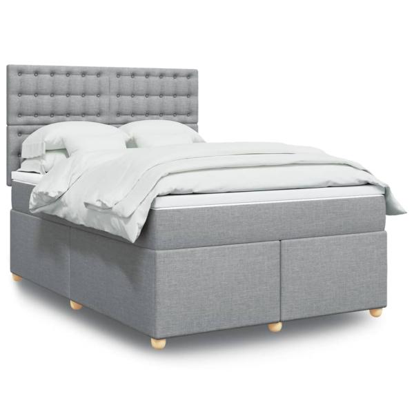 ARDEBO.de - Boxspringbett mit Matratze Hellgrau 160x200 cm Stoff