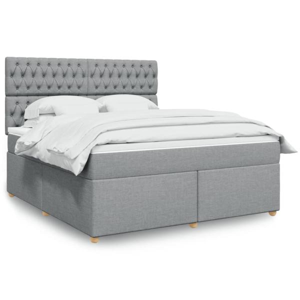ARDEBO.de - Boxspringbett mit Matratze Hellgrau 180x200 cm Stoff