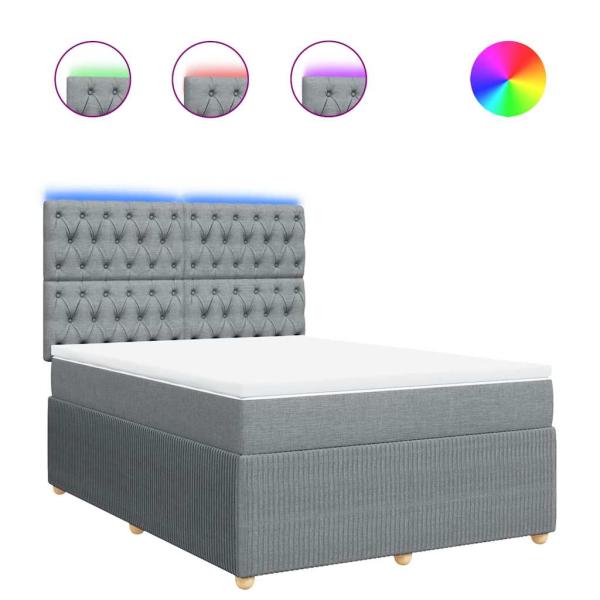 ARDEBO.de - Boxspringbett mit Matratze Hellgrau 160x200 cm Stoff
