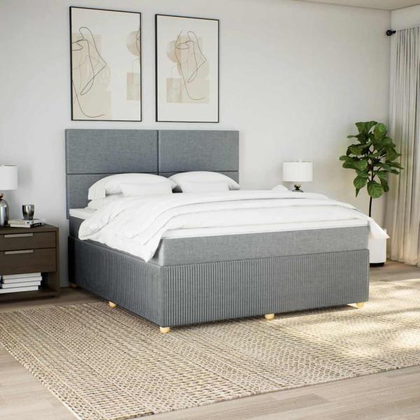 ARDEBO.de - Boxspringbett mit Matratze Hellgrau 180x200 cm Stoff