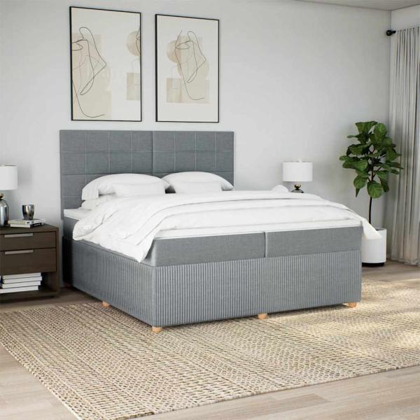 ARDEBO.de - Boxspringbett mit Matratze Hellgrau 200x200 cm Stoff