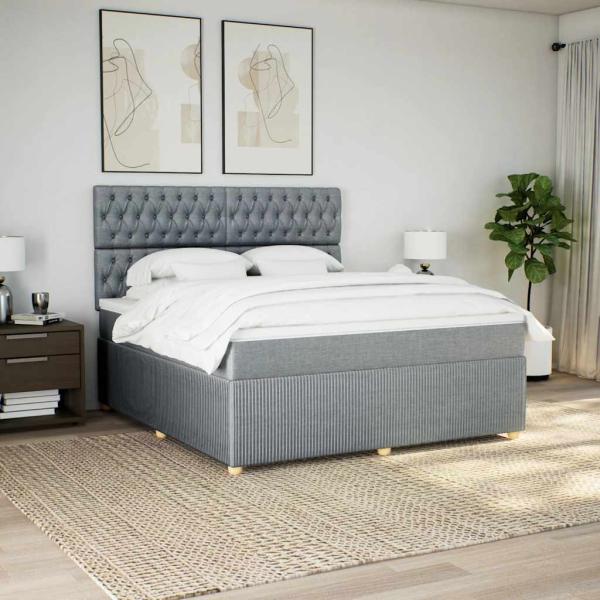 Boxspringbett mit Matratze Hellgrau 180x200 cm Stoff