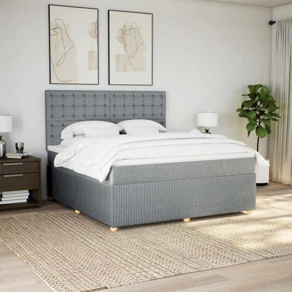 ARDEBO.de - Boxspringbett mit Matratze Hellgrau 180x200 cm Stoff